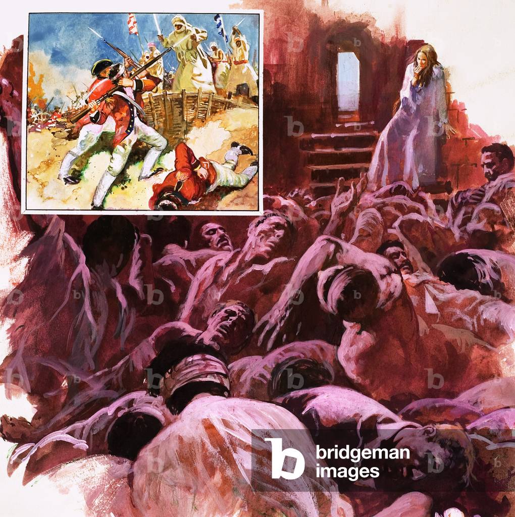 The Black Hole of Calcutta and the Indian attack on the garrison at Calcutta, 1980 (gouache on paper)