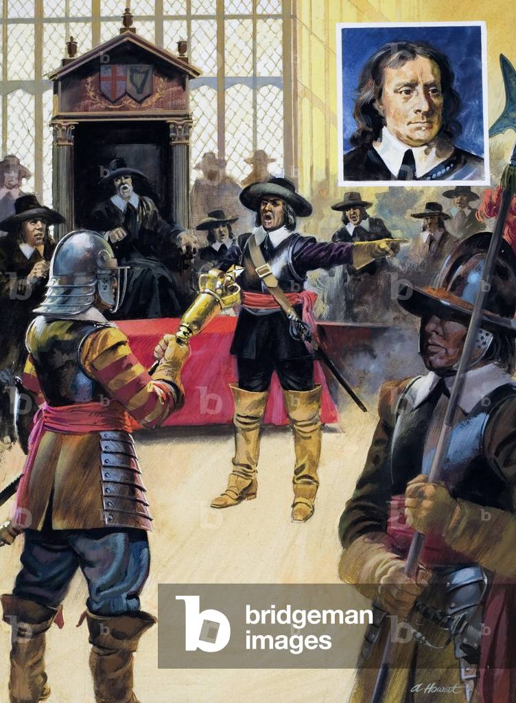 Immagine di Dipinto "Cromwell respinge i parlamentari del 1979 (guazzo su carta)", 20th Secolo di Andrew Howat