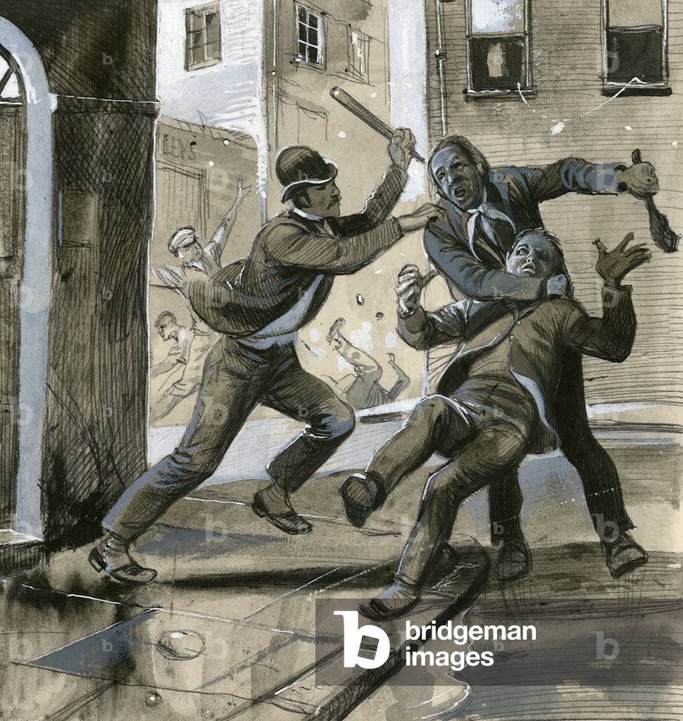 Immagine di Dipinto "Royal Marines come poliziotti in borghese nel 1882 assistendo la polizia di Dublino contr