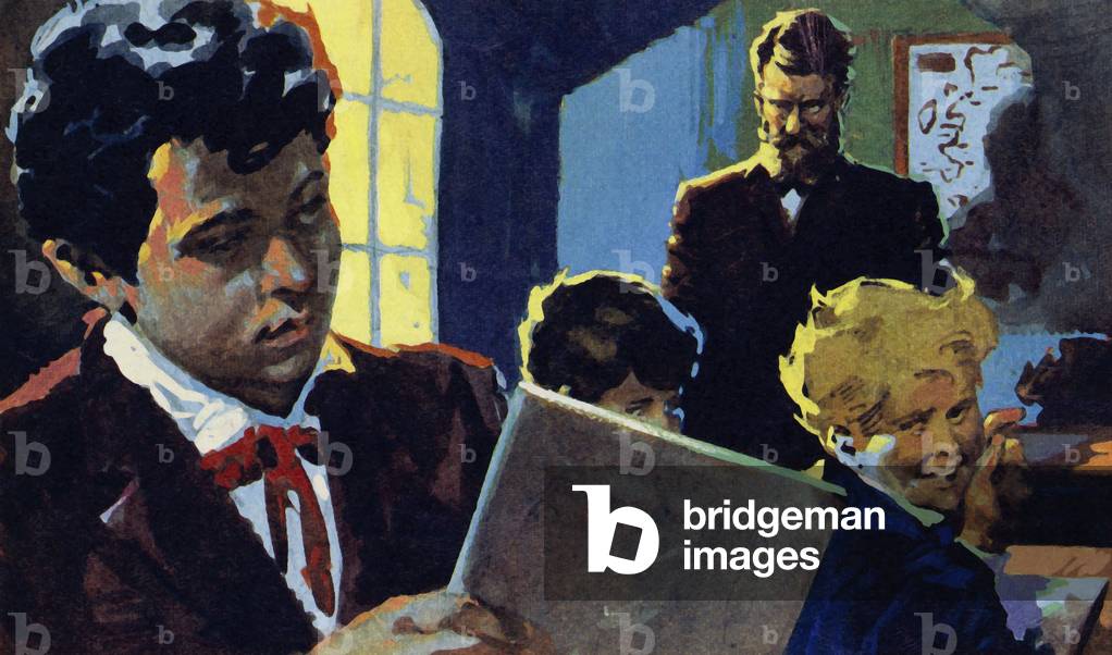 Alexander was taught by his stern grandfather and became interested in speech (colour litho)