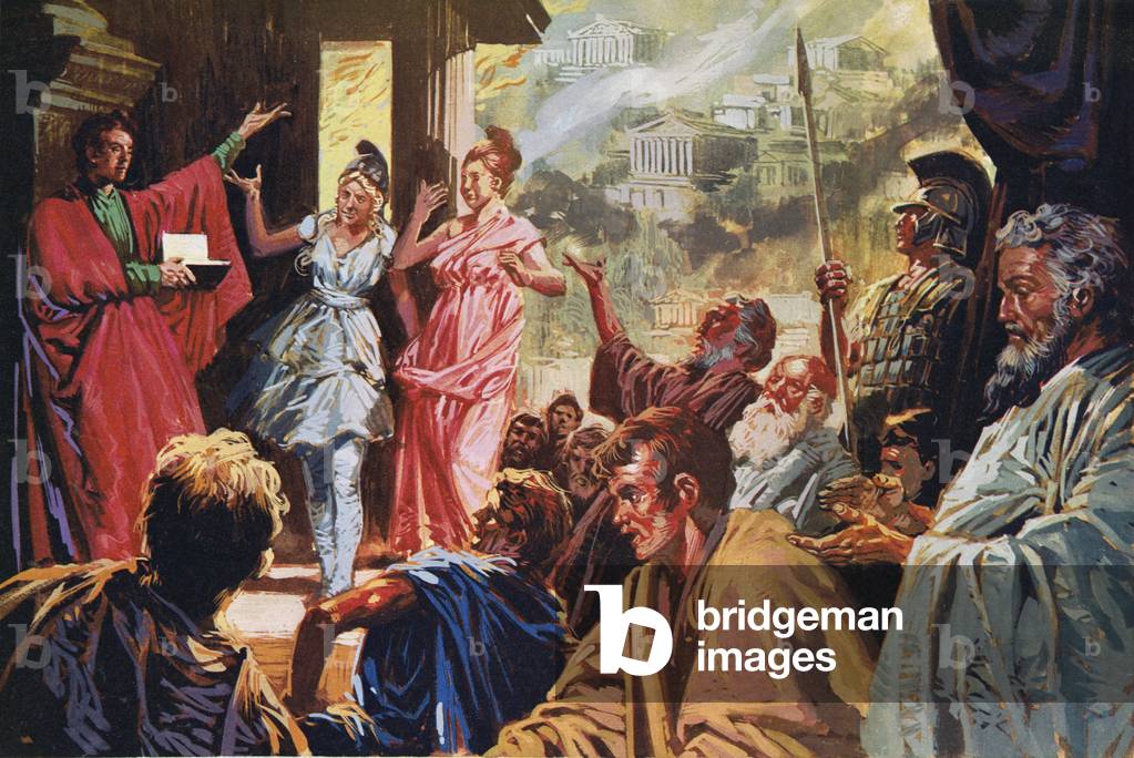 Even under siege, the great Athenian theatre still flourished (colour litho)