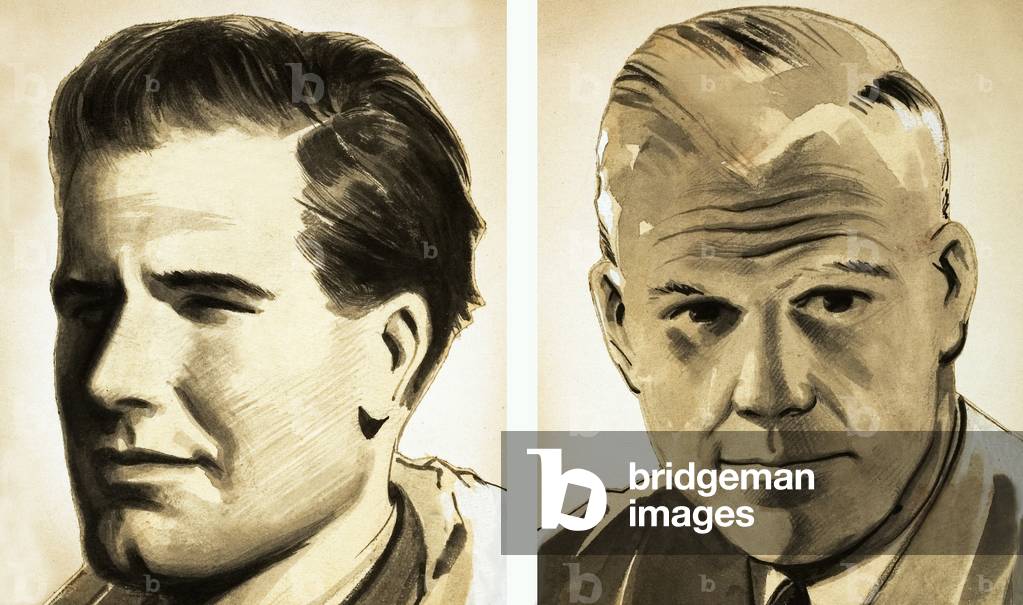 Portraits of Commander Guy Gibson and Dr Barnes Wallis (gouache on paper)