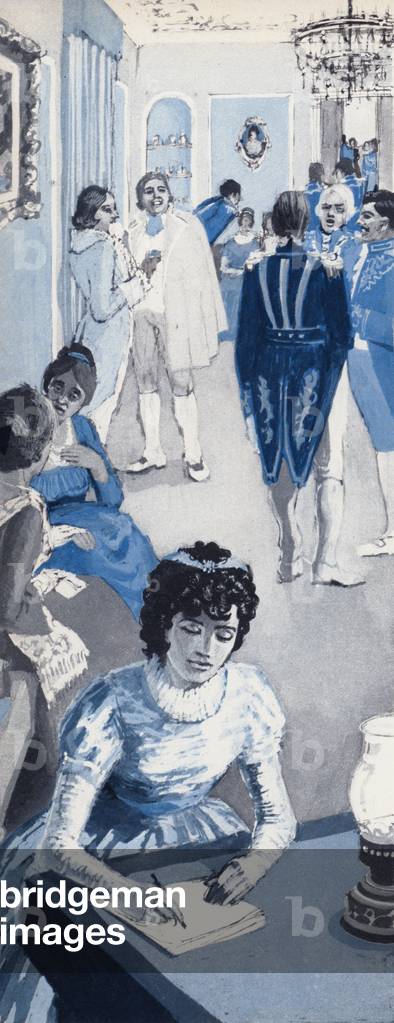 Jane Austen often went into a corner to jot down snatches of conversation (litho)