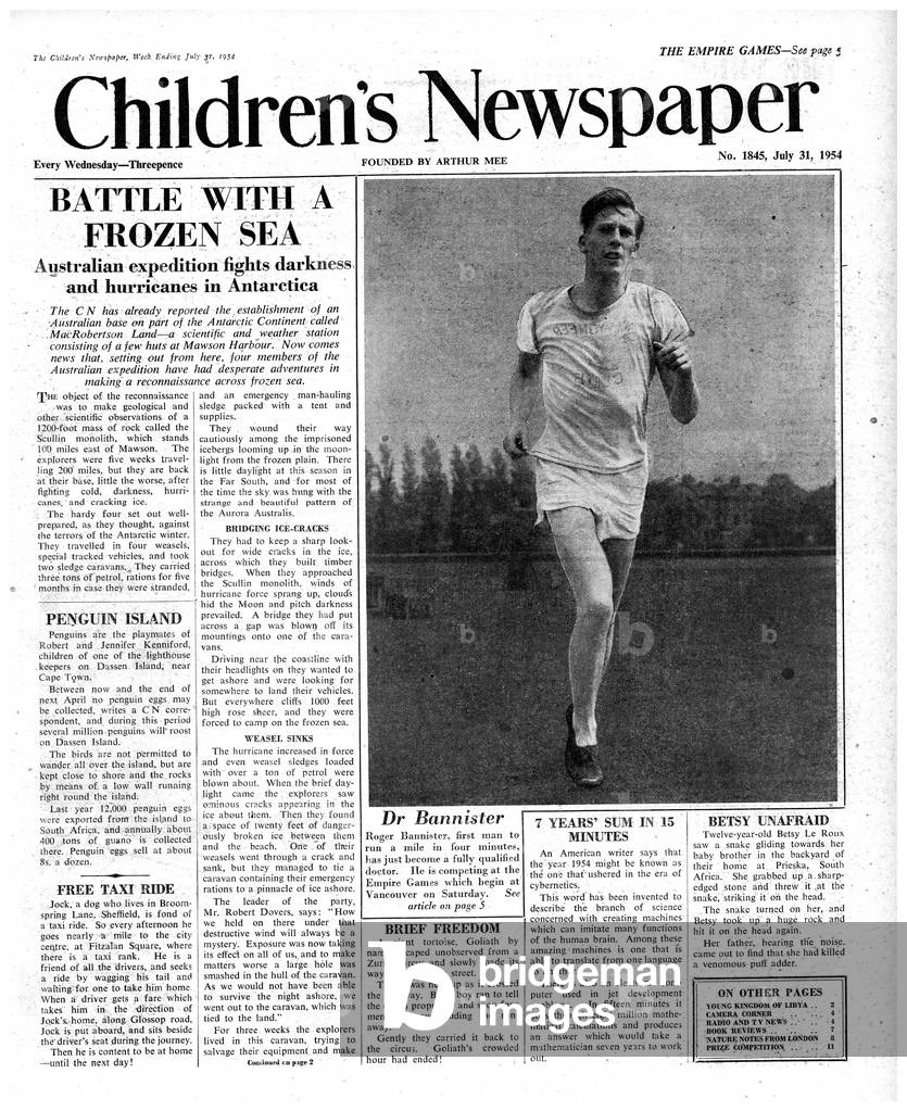 Roger Bannister, front page of 'The Children's Newspaper', 1954 (newsprint)
