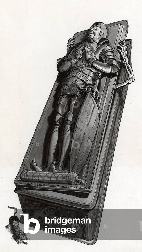 Bild von Gemälde "Gräberisches Denkmal mit Skelett kommt heraus", 20. Jahrhundert von English School