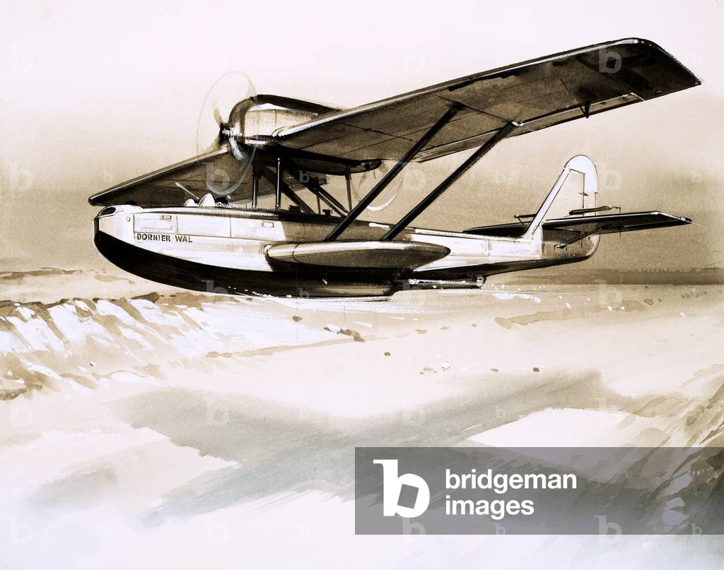 Dornier Wal, twin-engined German flying boat (gouache on paper)