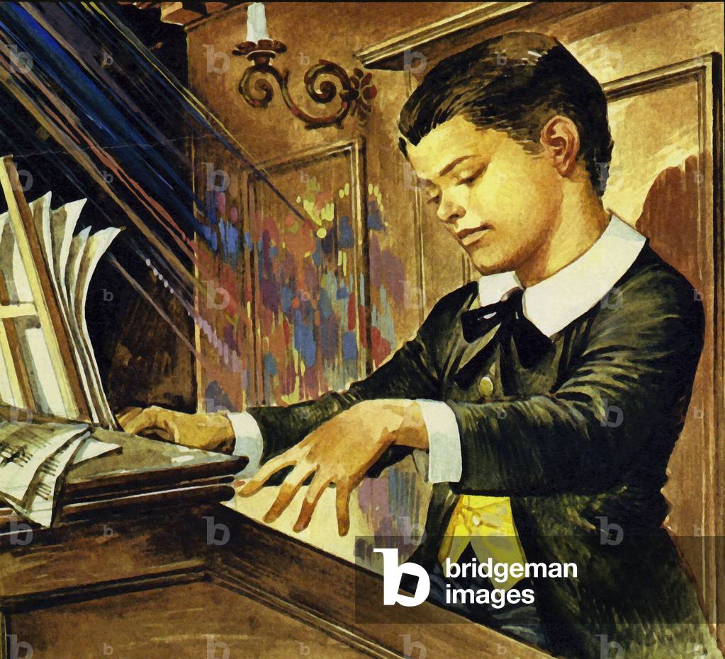 Albert Schweitzer as a boy (colour litho)