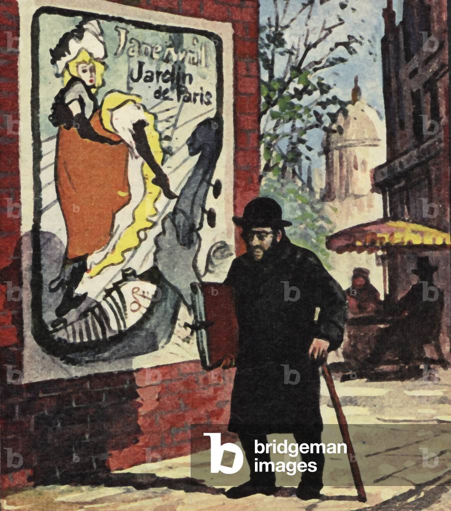 Toulouse Lautrec walking the streets of Paris (colour litho)