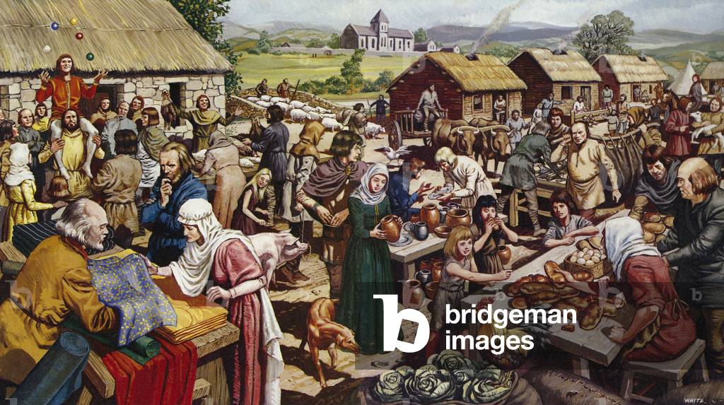 Saxon village fair (colour litho)