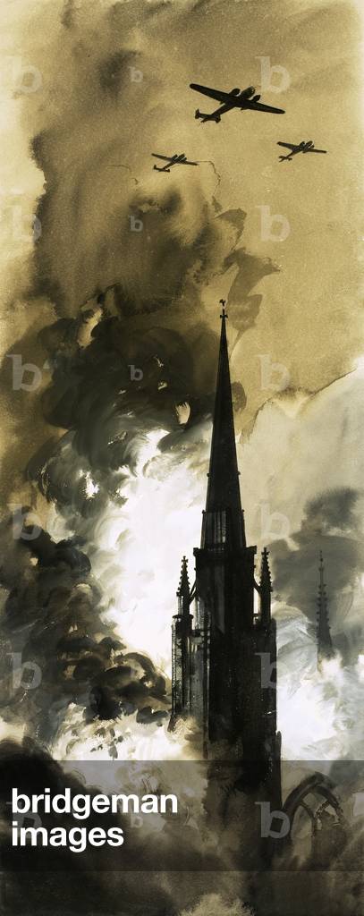 Immagine di Dipinto "Il raid notturno a Coventry da parte dei bombardieri tedeschi durante la seconda guerra m