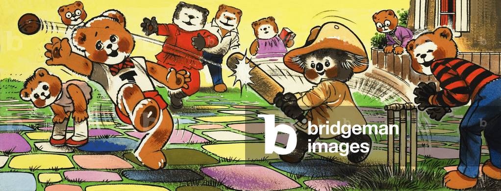 Teddy Bears playing Cricket, 1974 (gouache on paper)