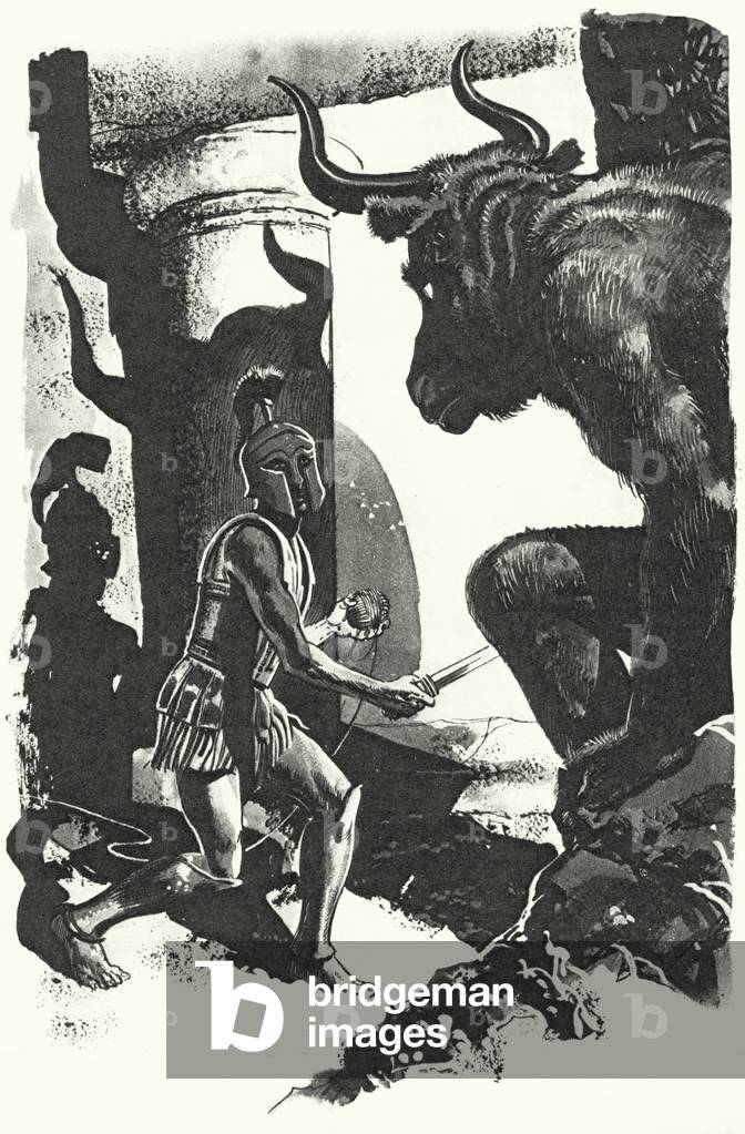 Theseus coming face to face with the Minotaur (litho)