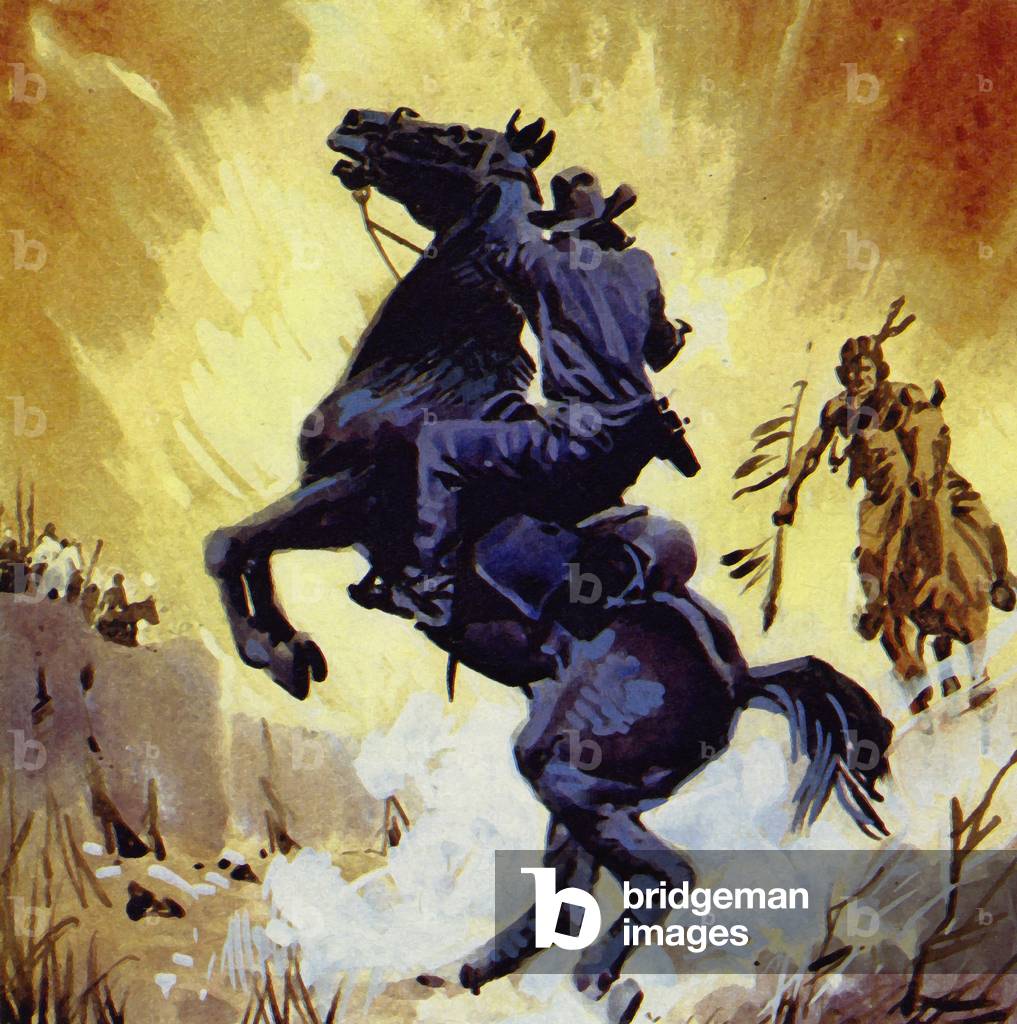 Buffalo Bill battled Yellow Hand, leader of the Cheyennes (colour litho)