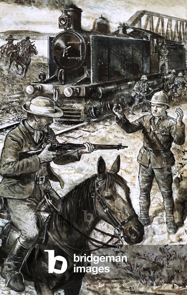 Capture of Winston Churchill during the Boer War (gouache on paper)