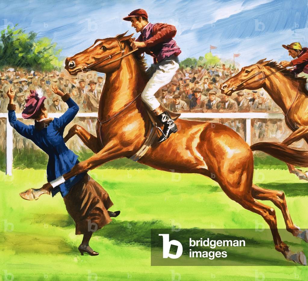Immagine di Dipinto "Miss Emily Wilding Davison che si uccide nel Derby Day", 20th Secolo di English School