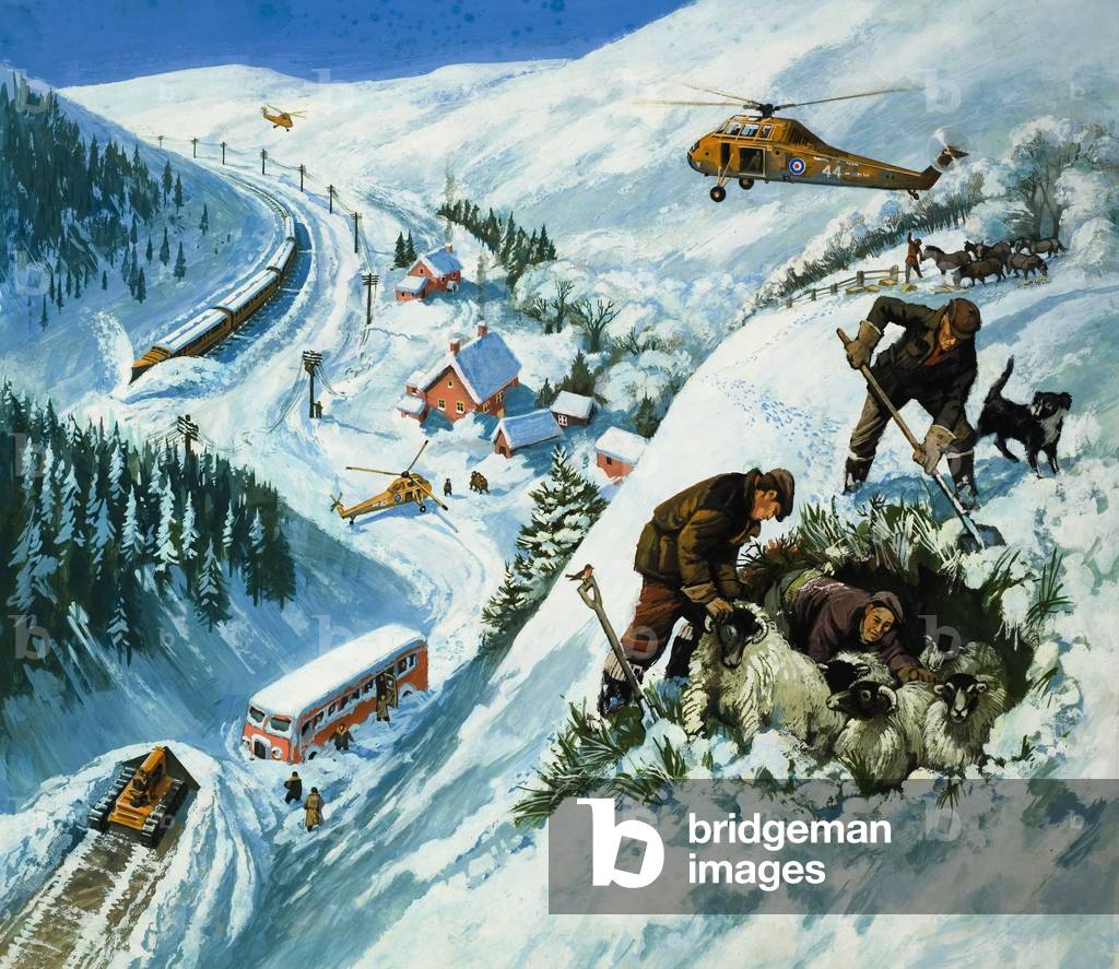 Immagine di Dipinto "Snow Rescue (guazzo su carta)", 20th Secolo di English School