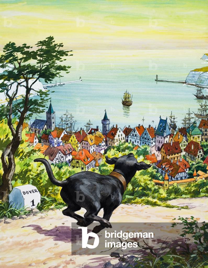 Dog running to find his master, 1969 (gouache on paper)