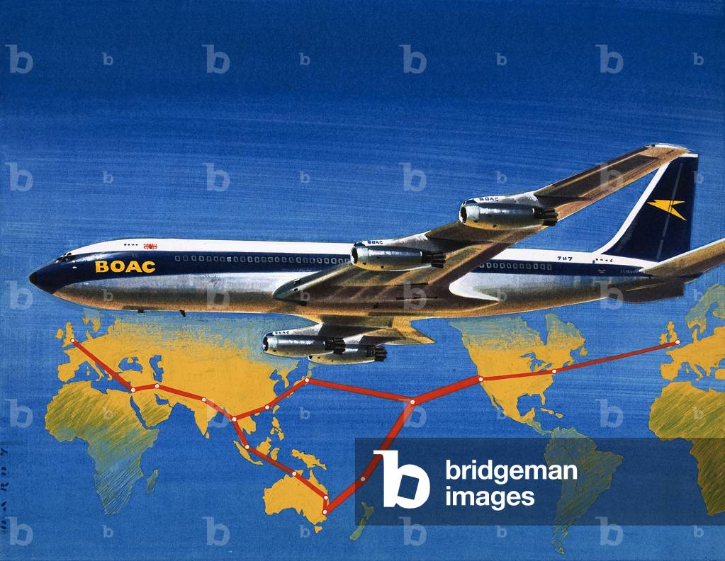 Into the Blue: Round the World with B.O.A.C. (gouache on paper)