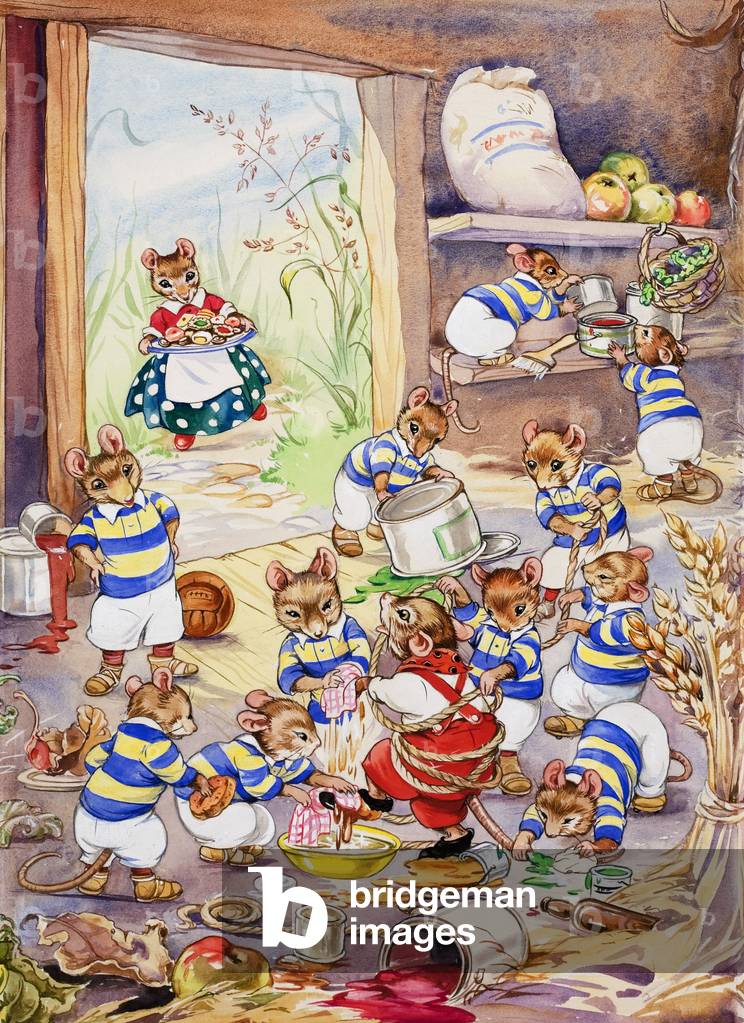 Mice playing (gouache on paper)