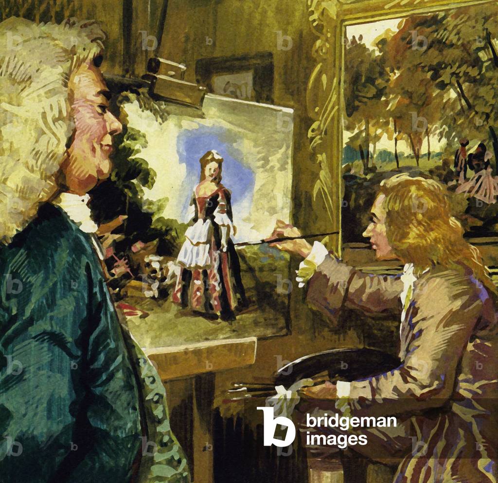 Watteau painting The Dance (colour litho)