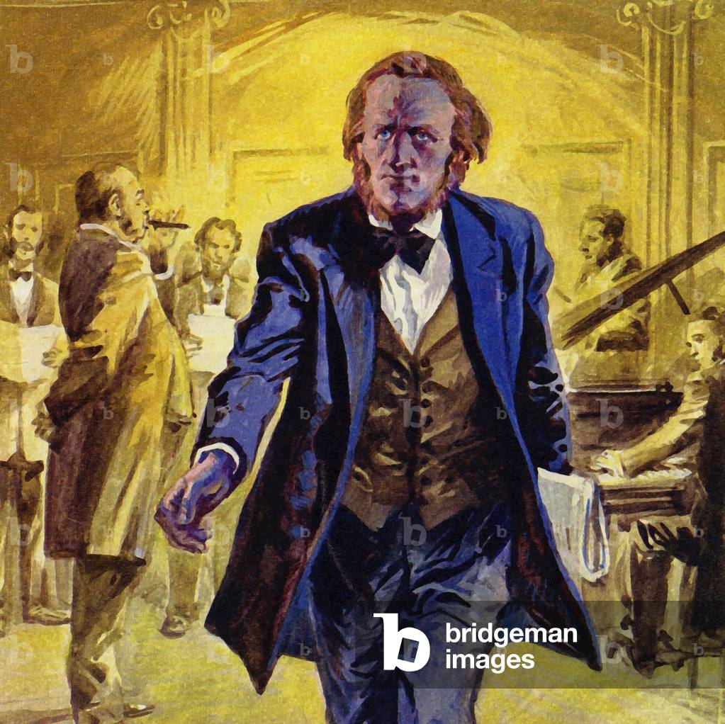 Wagner's trip to Paris was a disaster - his opera Rienzi was rejected (colour litho)