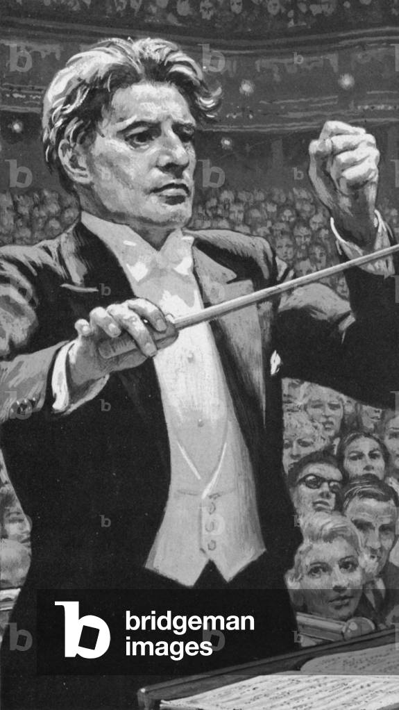 Sir John Barbirolli conducting a concert during WW2 (litho)