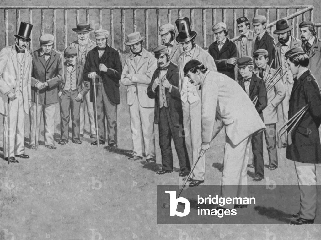 St Andrews, the first golf championship held in 1857 (litho)