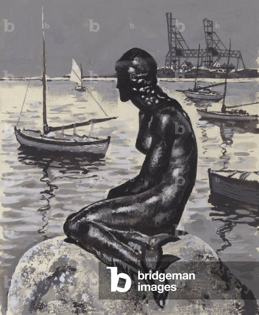Little Mermaid Statue in Copenhagen (gouache on paper)