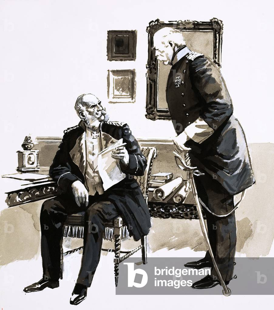 Otto Von Bismarck persuaded King William not to resign (gouache on paper)