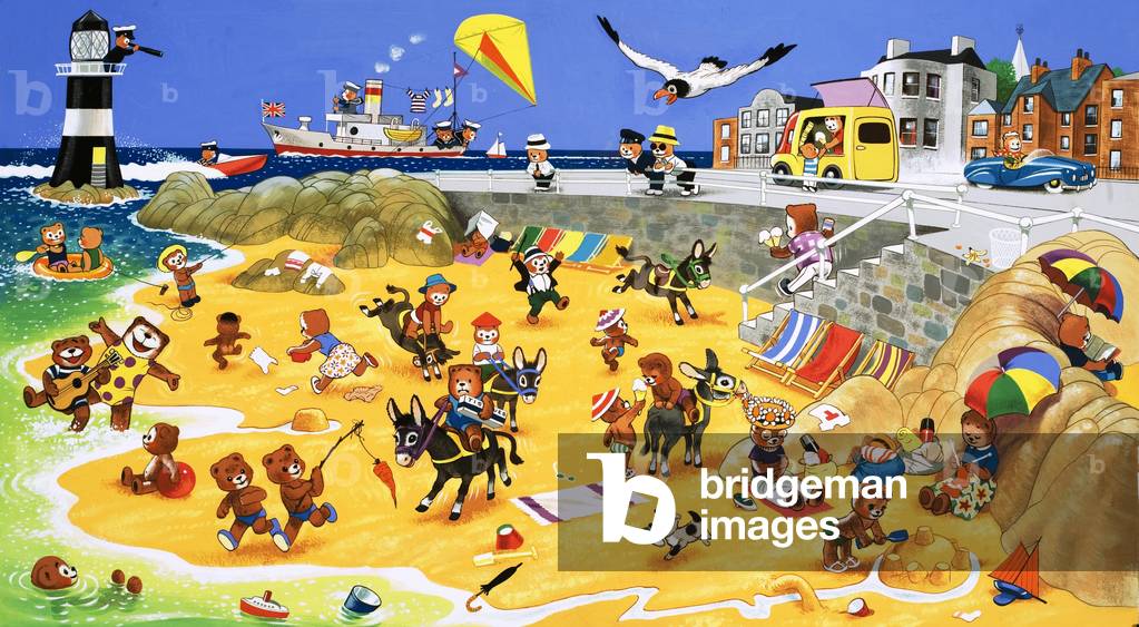 Teddy bears on the beach