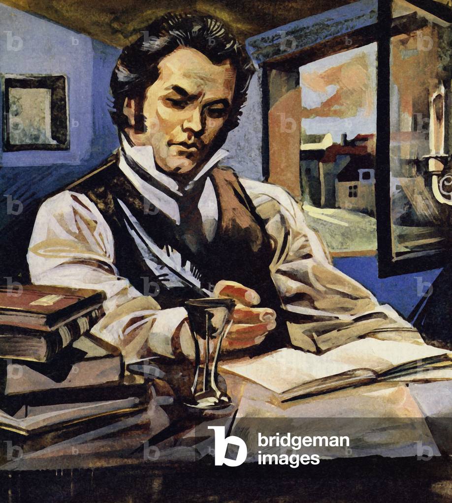 Schubert was a genius but no publisher in Vienna wanted to buy his music (colour litho)
