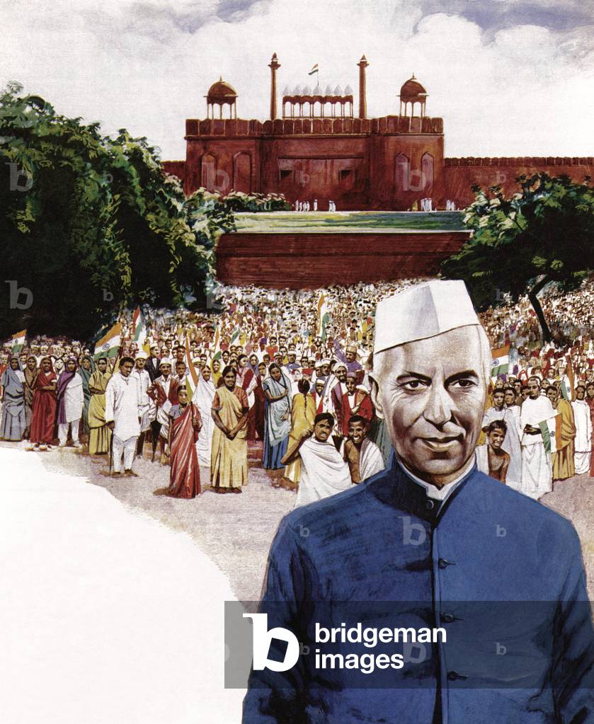 Jawaharlal Nehru, first Prime Minister of India (colour litho)