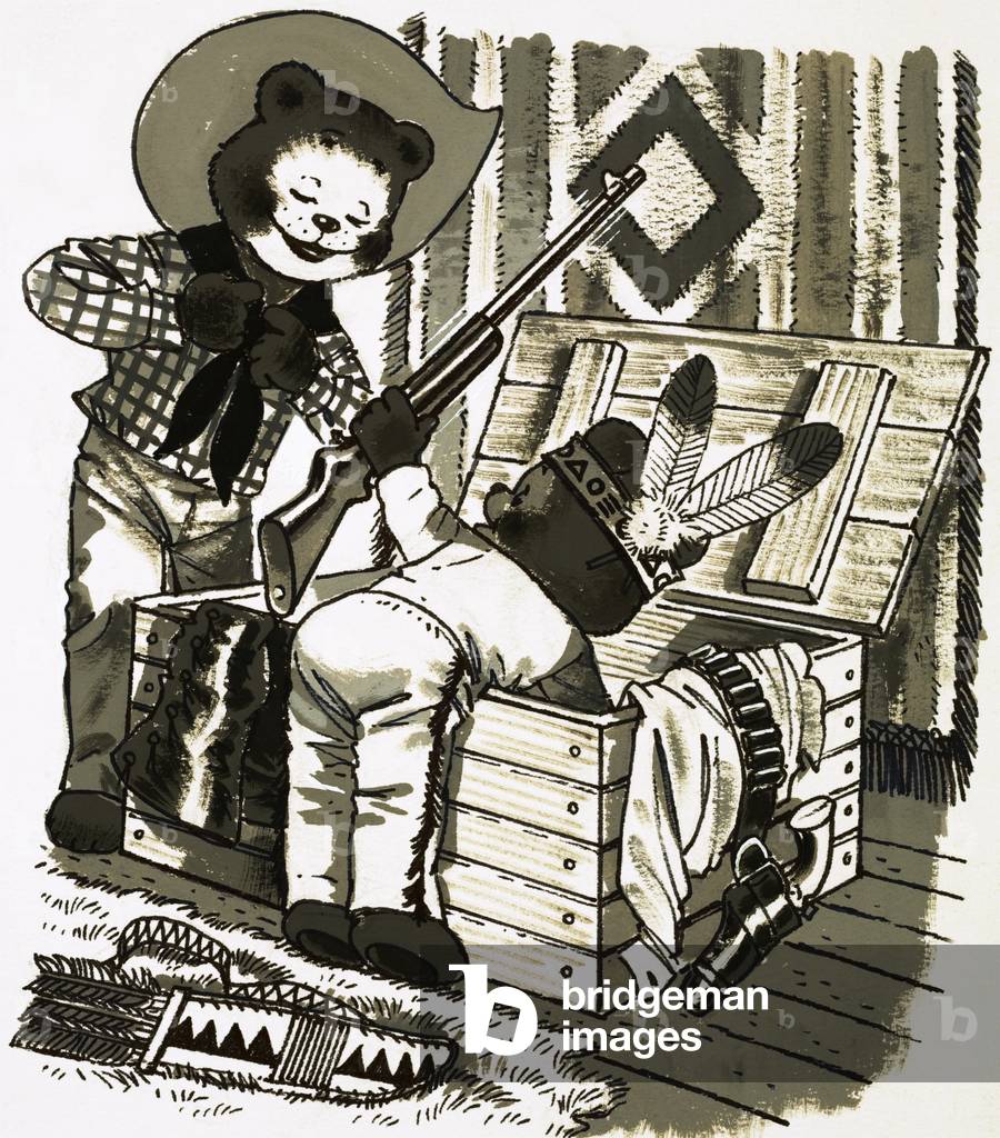 Teddy bears playing cowboys and indians