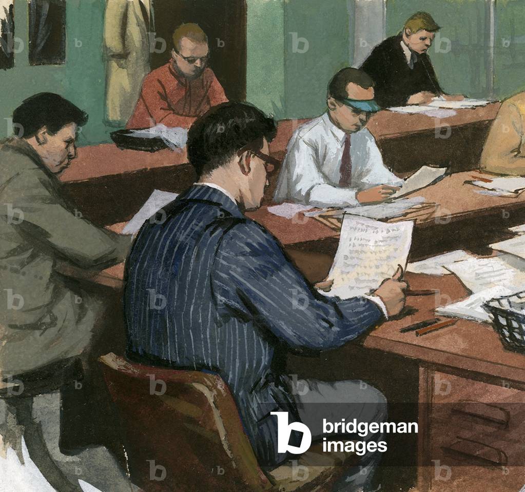 Journalists at their desks in the 1960s