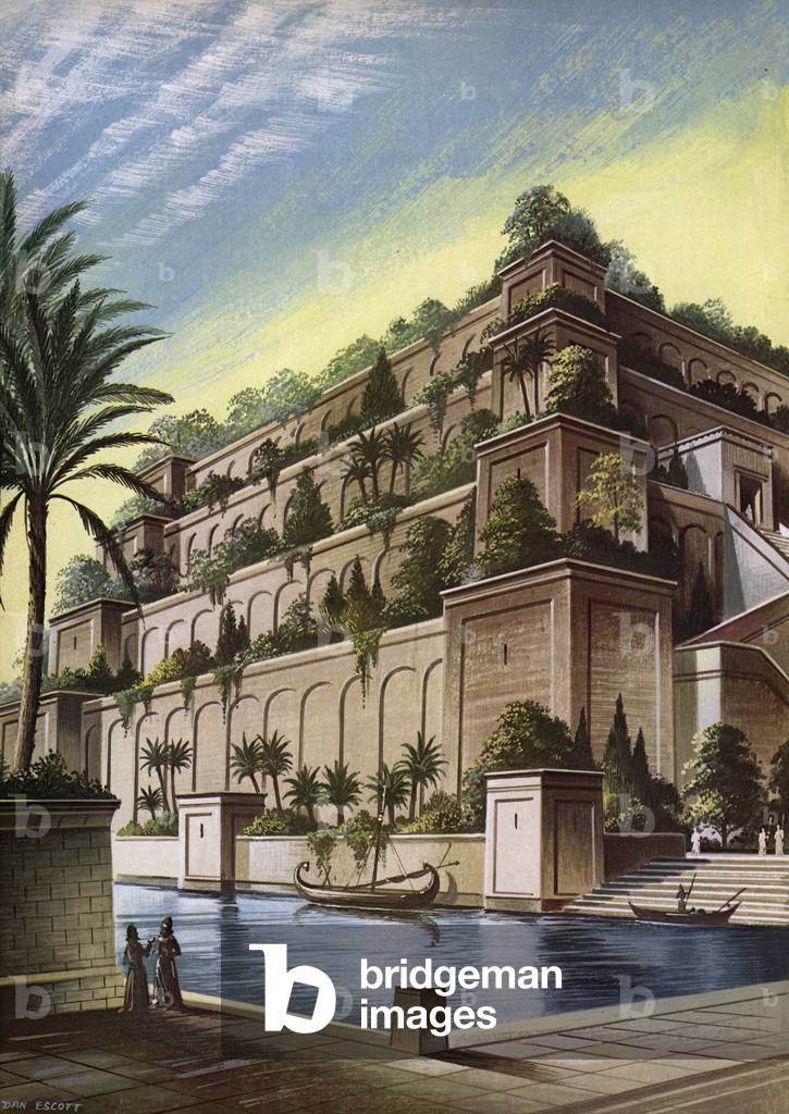 The Hanging Gardens of Babylon (colour litho)
