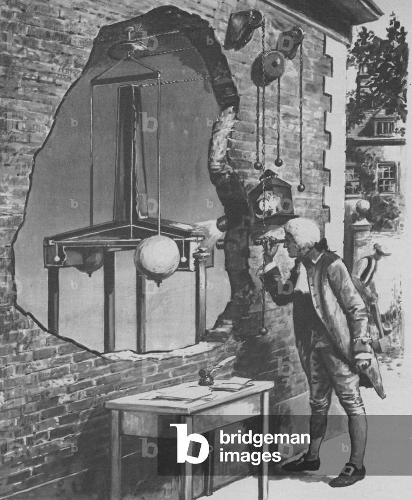 How Henry Cavendish weighed the Earth in 1798 (litho)