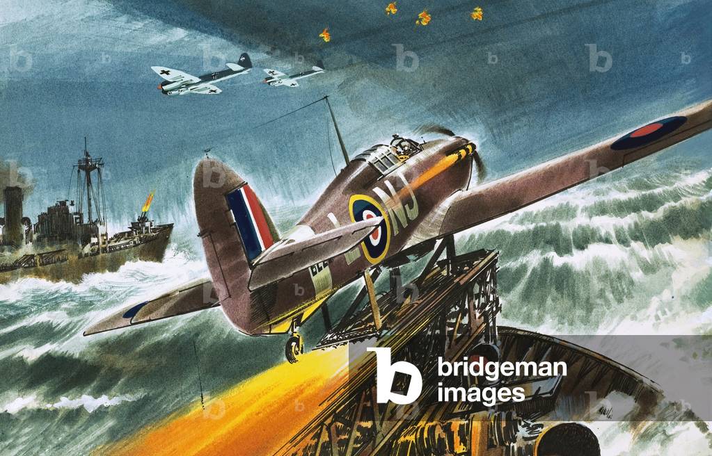 Bild von Gemälde "Into the Blue: Merchant Navy Fighter", 20. Jahrhundert von Wilf Hardy