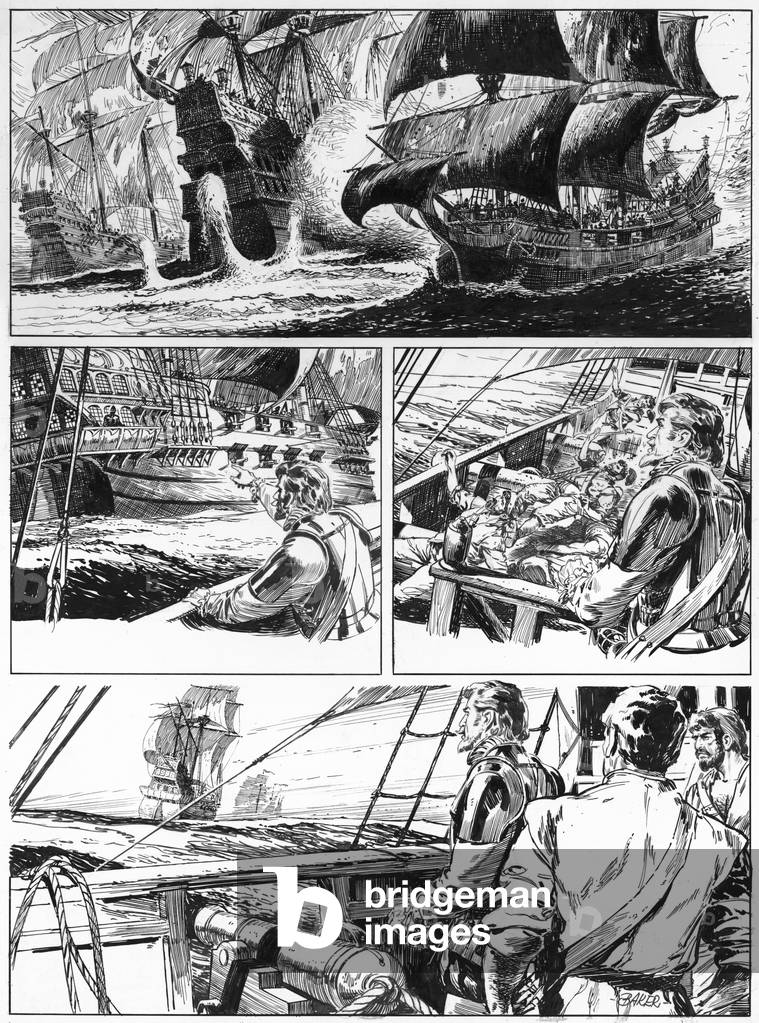 Illustration for Westward Ho! by Charles Kingsley (pen and ink)