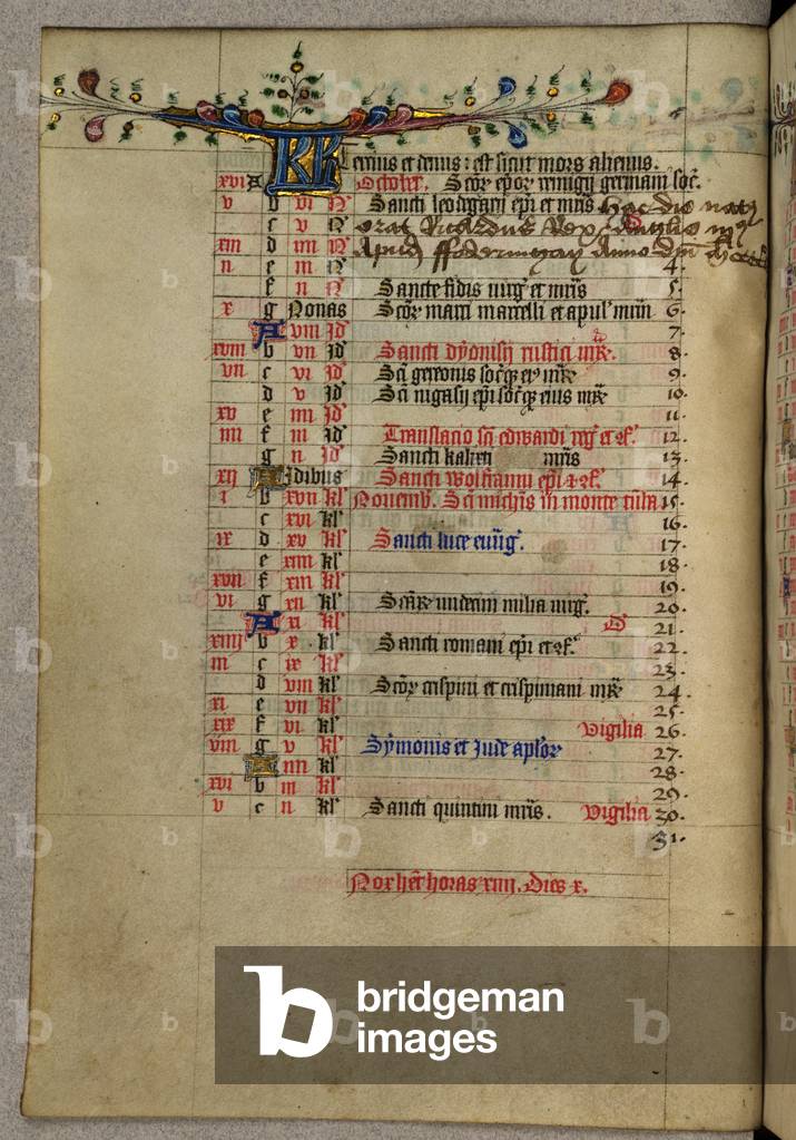 MS 474 f.7v Page noting the birth of Richard III, from the Book of Hours of Richard III (vellum)