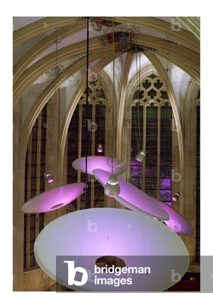 The hotel Kruisheren in Maastricht, Netherlands (Netherlands) realized by Satijn more architects and Vos interieur Mapertuus in 2005. Photography 15/03/06. In the heart of the historic centre of Maastricht, the 15th century Kruisherenklooster was inaugurated as a hotel in May 2005. In a very contemporary and innovative style and furniture by the Dutch interior architect Henk Vos (Maupertuus) and the famous lighting architect Ingo Maurer.