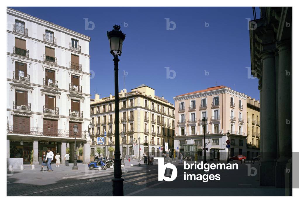 At the intersection of Calle de Atocha and Calle de la Bolsa in Madrid (Spain).