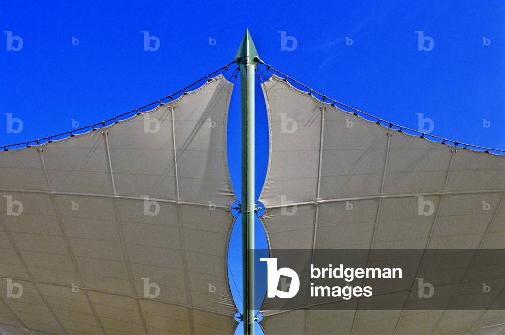 Detail of the stretched canvas of Palenque at the Universal Exhibition of Seville, Andalusia, 1992.