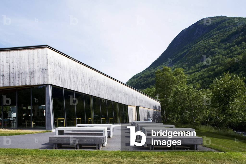 The reception center of the wooden church standing in Borgund, Norway.