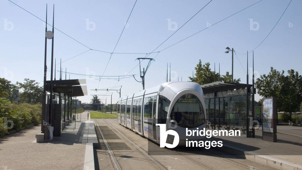 The Lyon tram. Parilly universal station, Saint Priest (Rhone).