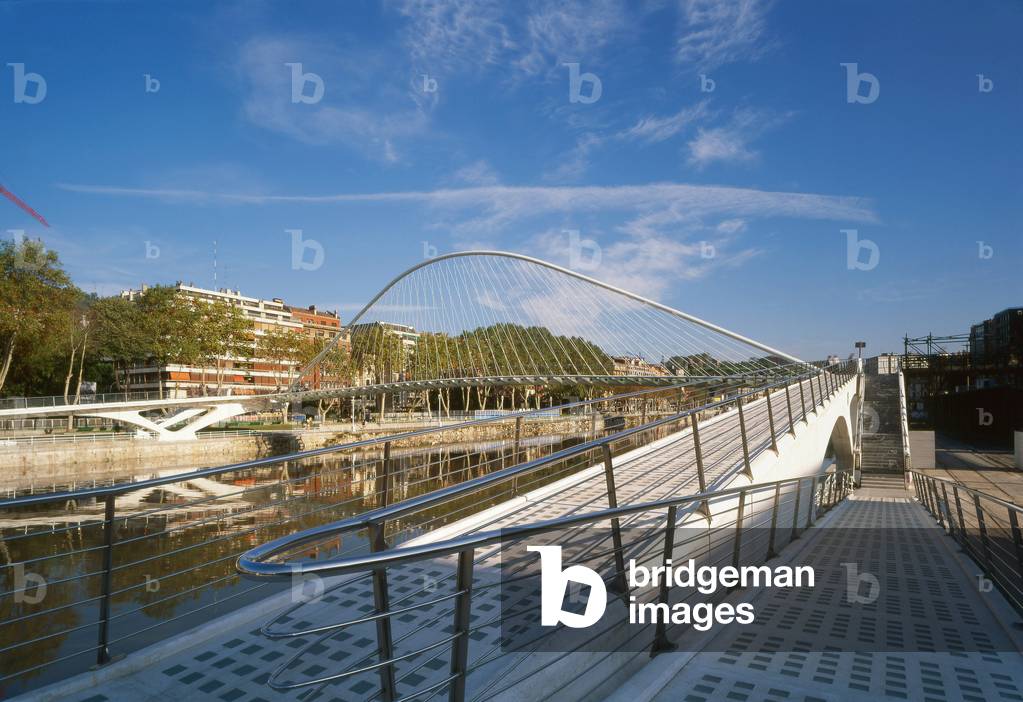 Campo Valentin Gateway “” Zubizuri”” in Bilbao, Spain. Architecture of Santiago Calatrava, 1994-1997. Photography 1997
