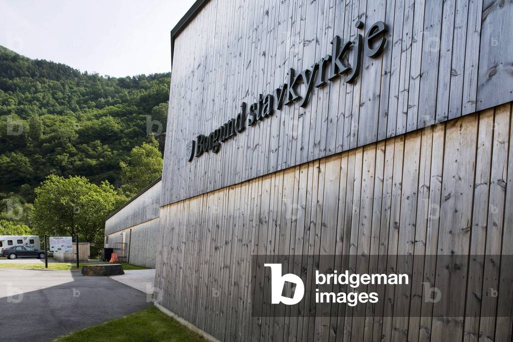 The reception center of the wooden church standing in Borgund, Norway.