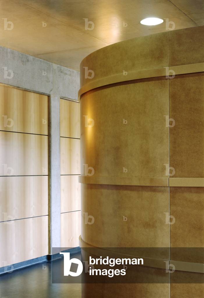 Wooden wall in a hospital hall.
