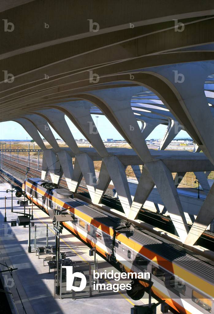 TGV station at Lyon Saint Exupery airport. Architecture of Santiago Calatrava, 1989-1994. Photography 1994