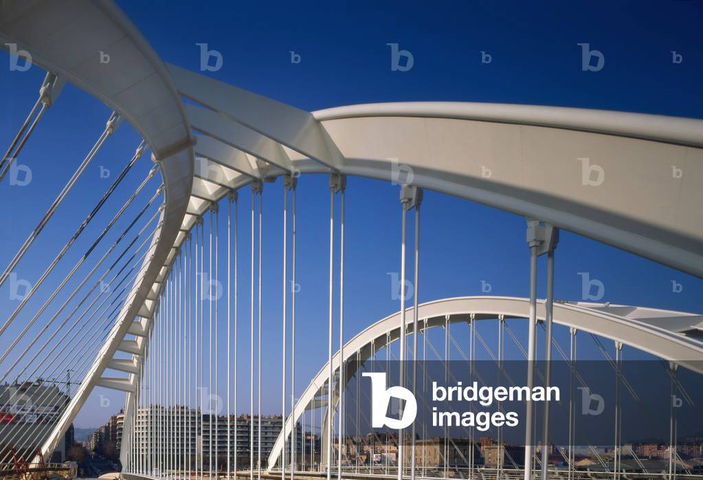 Bridge Felipe II (Felipe 2) in Barcelona, Spain. Architecture of Santiago Calatrava, 1992. Photography 1992.