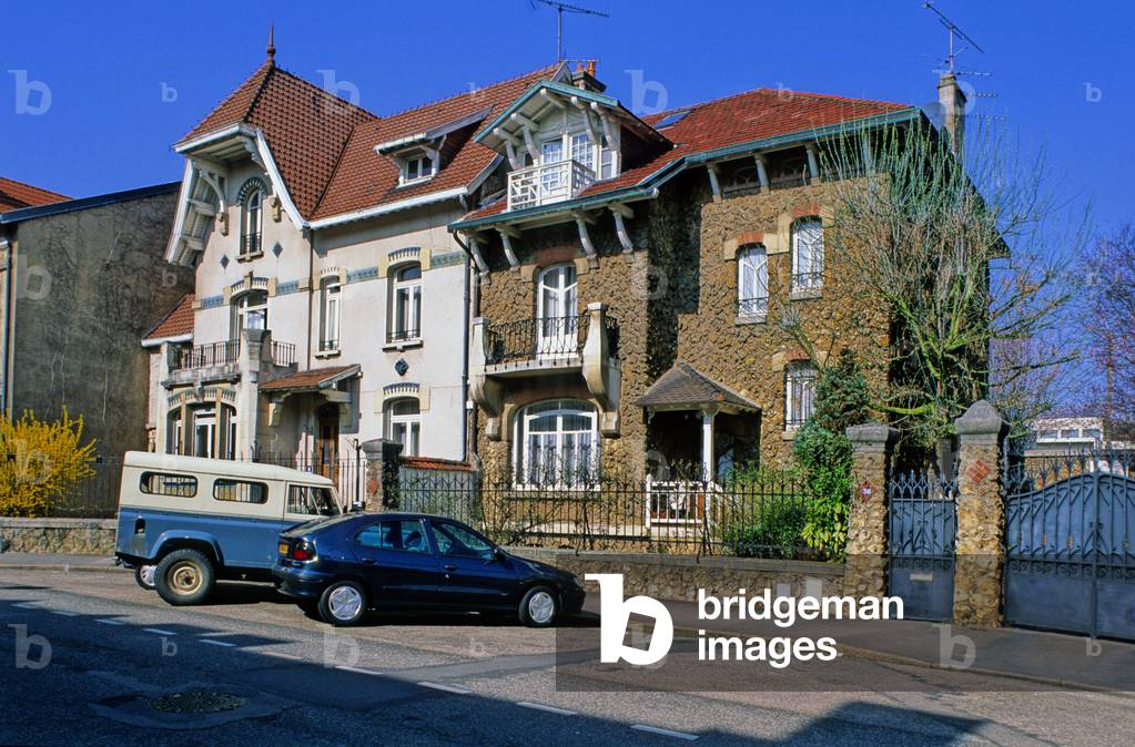 La Maison Grosjean, 36 rue Felix Faure in Nancy (Meurthe and Moselle). Architect Emile Andre (1871-1933), 1903. In Nancy, Art Nouveau takes the name of Ecole de Nancy, or Alliance provincial des industries d'art, thanks in particular to the emblematic figure of Emile Galle. Glassware, furniture, stained glass, ceramics, leather, ironwork, architecture, etc., participate in this vast movement of renovation of decorative arts that still marks the city today.
